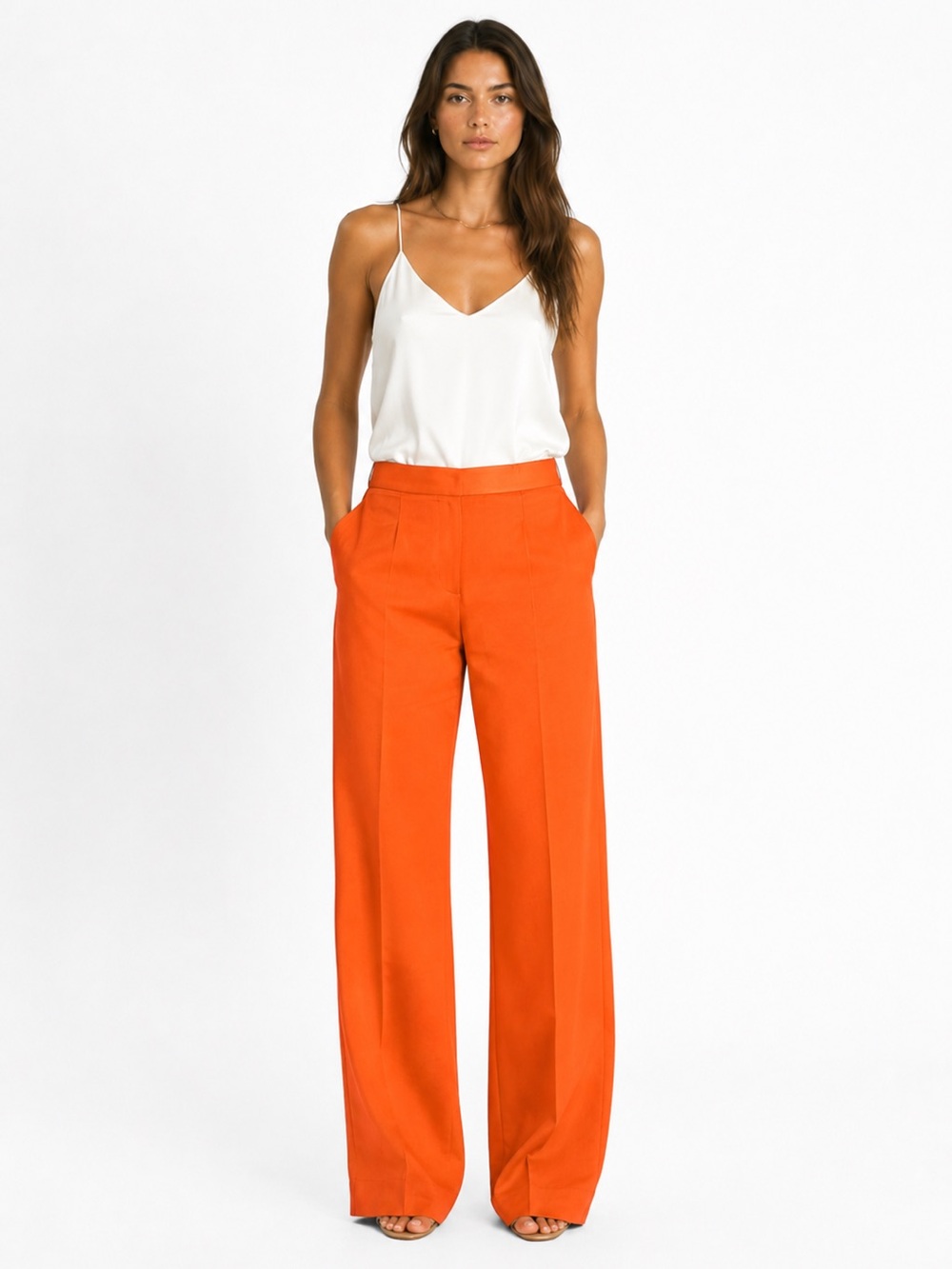 Doncaster Collection Vintage Orange 100% Silk Straight Leg Pants Size 4